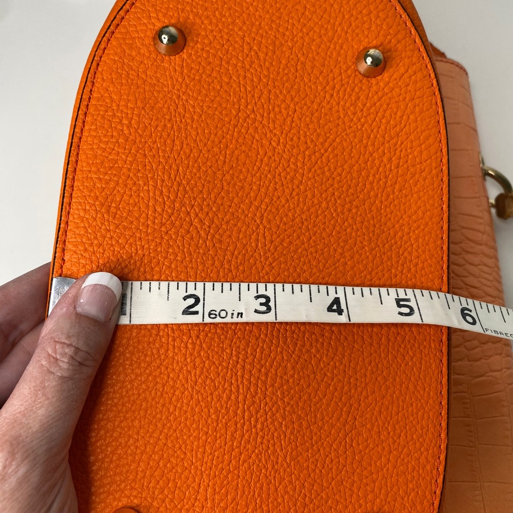 Borse in Pelle Satchel Crossbody Shoulder Bag Croc Emboss Orange Pebble Leather - Picture 12 of 12